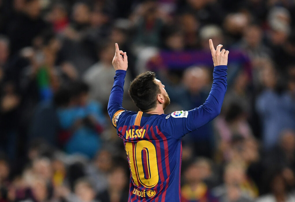 Lionel Messi celebrating a goal during a match.